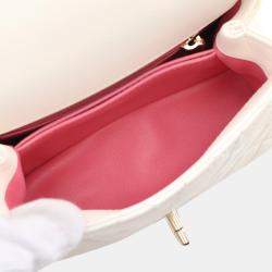Chanel White Quilted Chevre  Rainbow Coco Handle Flap Bag
