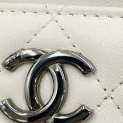 Chanel White CC Quilted Lambskin Chain Top Handle Vanity Bag