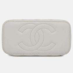 Chanel White CC Quilted Lambskin Chain Top Handle Vanity Bag