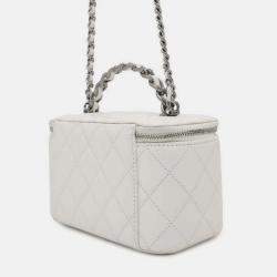 Chanel White CC Quilted Lambskin Chain Top Handle Vanity Bag