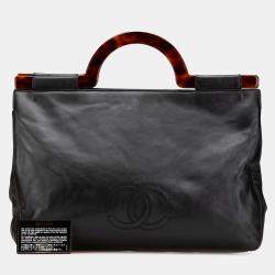 Chanel Black CC Lambskin Tortoise Handle Tote