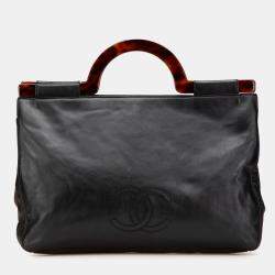 Chanel Black CC Lambskin Tortoise Handle Tote