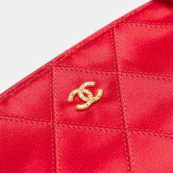 Chanel Red CC Quilted Satin Handbag