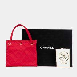 Chanel Red CC Quilted Satin Handbag