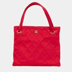 Chanel Red CC Quilted Satin Handbag