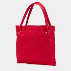 Chanel Red CC Quilted Satin Handbag