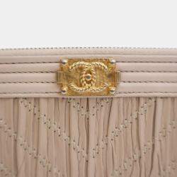 Chanel Beige Small Chevron Crumpled Lambskin Boy Clutch With Chain