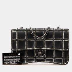 Chanel Black Lambskin Contrast Square Stitch Flap