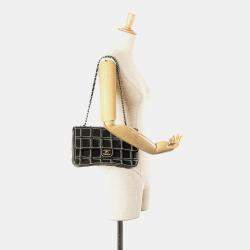 Chanel Black Lambskin Contrast Square Stitch Flap
