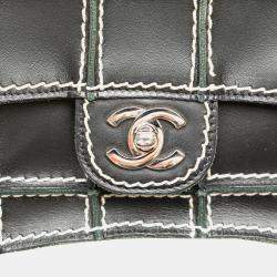 Chanel Black Lambskin Contrast Square Stitch Flap