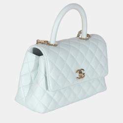 Chanel 21K Blue Quilted Caviar Mini Coco Handle Flap Bag