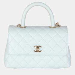 Chanel 21K Blue Quilted Caviar Mini Coco Handle Flap Bag