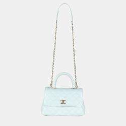 Chanel 21K Blue Quilted Caviar Mini Coco Handle Flap Bag