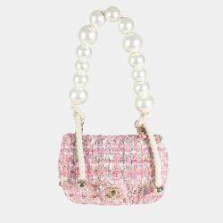 Chanel Pink Multicolor Tweed Mini Pearl Handle Flap Bag