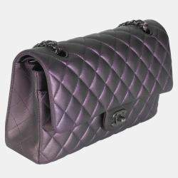Chanel Purple Quilted Iridescent Lambskin Medium Classic Double Flap Bag
