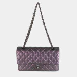 Chanel Purple Quilted Iridescent Lambskin Medium Classic Double Flap Bag