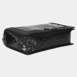 Pre Owned Chanel Black Patent Chevron Old Medium Boy Bag