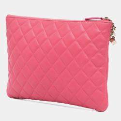 Chanel Pink Medium Quilted Lambskin Casino Charms O Case Clutch
