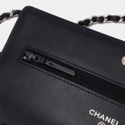Chanel Black Yellow Patent Striped Wallet On Chain