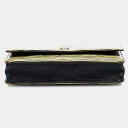 Chanel Black Yellow Patent Striped Wallet On Chain