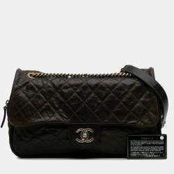 Chanel Brown Large Quilted Glazed Caviar Shiva Flap