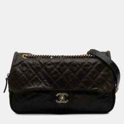 Chanel Brown Large Quilted Glazed Caviar Shiva Flap