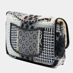 Chanel White Medium PVC and Tweed Patchwork Single Flap