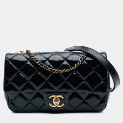 Chanel Navy Blue Paris-Salzburg Small Patent and Goatskin CC Eyelet Flap