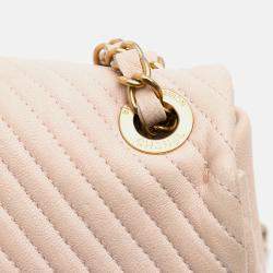 Chanel Beige Medium Chevron Wrinkled Calfskin Medallion Charm Flap