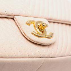 Chanel Beige Medium Chevron Wrinkled Calfskin Medallion Charm Flap