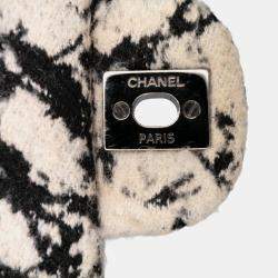 Chanel Black/White Medium Classic Wool Herringbone Double Flap
