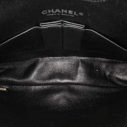 Chanel Black/White Medium Classic Wool Herringbone Double Flap