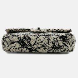 Chanel Black/White Medium Classic Wool Herringbone Double Flap