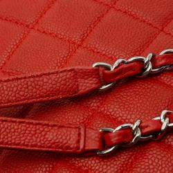 Pre Owned Chanel Orange Medium Quilted Caviar Easy Flap