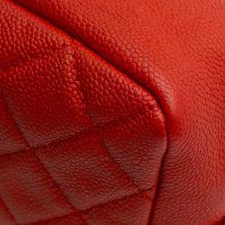 Pre Owned Chanel Orange Medium Quilted Caviar Easy Flap