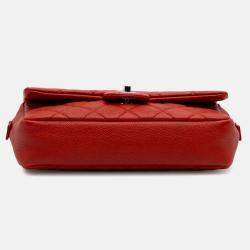 Pre Owned Chanel Orange Medium Quilted Caviar Easy Flap