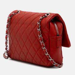 Pre Owned Chanel Orange Medium Quilted Caviar Easy Flap