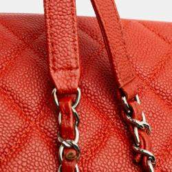 Pre Owned Chanel Orange Medium Quilted Caviar Easy Flap