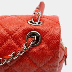 Pre Owned Chanel Orange Medium Quilted Caviar Easy Flap