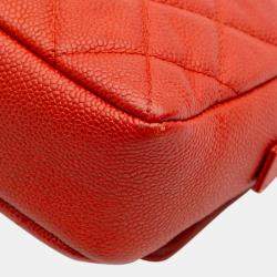 Pre Owned Chanel Orange Medium Quilted Caviar Easy Flap