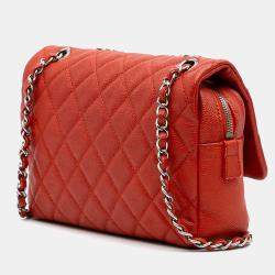 Pre Owned Chanel Orange Medium Quilted Caviar Easy Flap