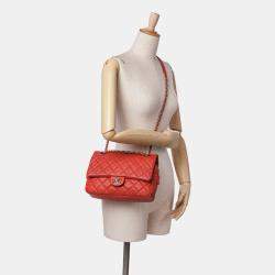 Pre Owned Chanel Orange Medium Quilted Caviar Easy Flap