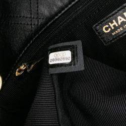 Pre Owned Chanel Black Medium Quilted Lambskin Pearl Studs Flap