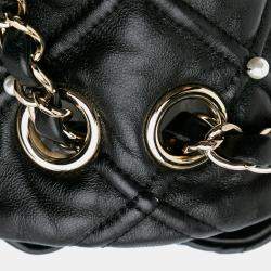 Pre Owned Chanel Black Medium Quilted Lambskin Pearl Studs Flap