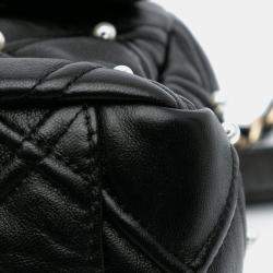 Pre Owned Chanel Black Medium Quilted Lambskin Pearl Studs Flap