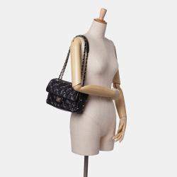 Pre Owned Chanel Black Medium Quilted Lambskin Pearl Studs Flap