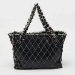 Chanel Black Quilted Leather and Funny Tweed CC Shopper Tote
