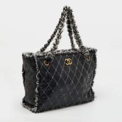 Chanel Black Quilted Leather and Funny Tweed CC Shopper Tote