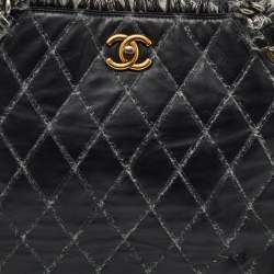 Chanel Black Quilted Leather and Funny Tweed CC Shopper Tote