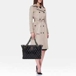 Chanel Black Quilted Leather and Funny Tweed CC Shopper Tote
